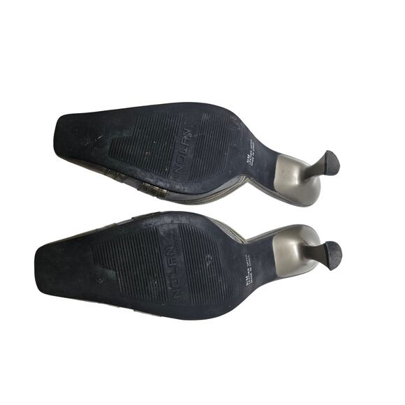 Vintage Y2K Nolan 8.5 Silver Leather Slide Mule Square Toe Glam Avant Garde - Picture 4 of 5